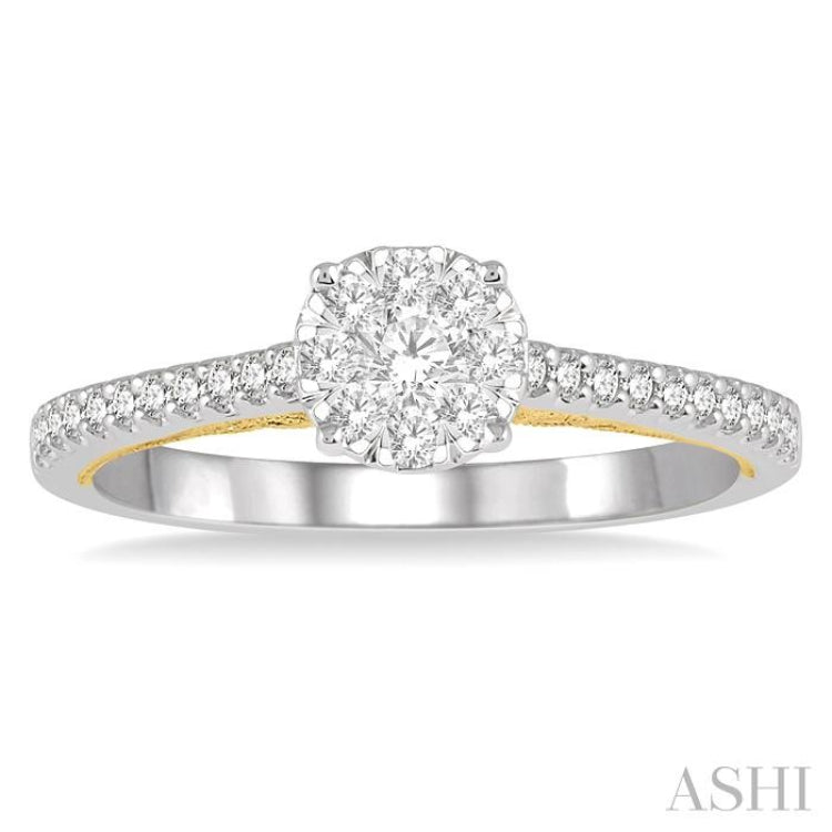 3/8 ctw Circular Mount Lovebright Round Cut Diamond Ring in 14K White and Yellow Gold 3/8 ctw Circular Mount Lovebright Round Cut Diamond Ring in 14K White and Yellow Gold