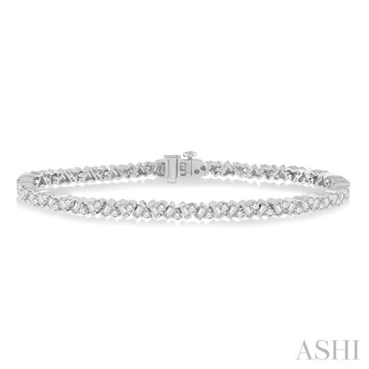 3 Ctw Zigzag Baguette and Round Cut Diamond Bracelet in 14K White Gold 3 Ctw Zigzag Baguette and Round Cut Diamond Bracelet in 14K White Gold