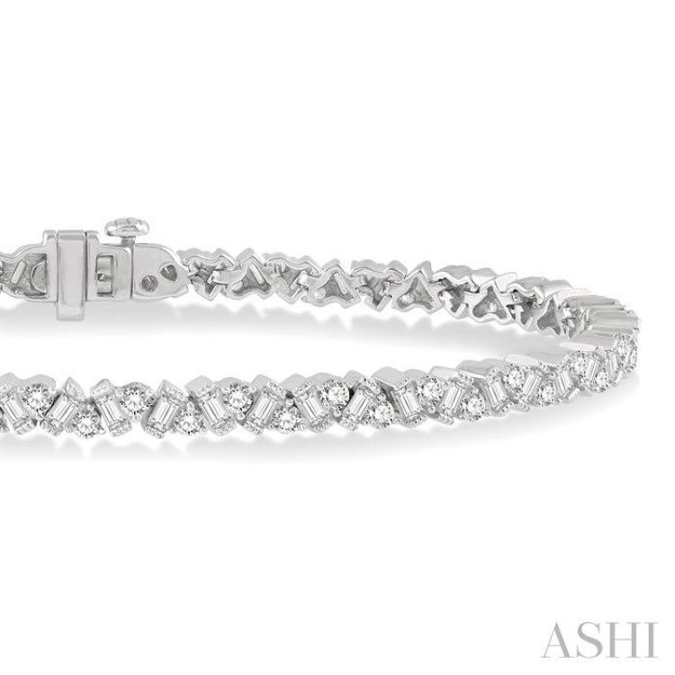 3 Ctw Zigzag Baguette and Round Cut Diamond Bracelet in 14K White Gold 3 Ctw Zigzag Baguette and Round Cut Diamond Bracelet in 14K White Gold