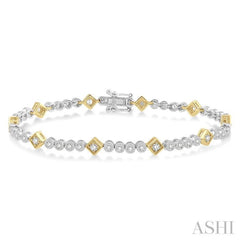 1 1/2 Ctw Round & Diamond Mount Round Cut Diamond Bracelet in 14K White and Yellow Gold 1 1/2 Ctw Round & Diamond Mount Round Cut Diamond Bracelet in 14K White and Yellow Gold