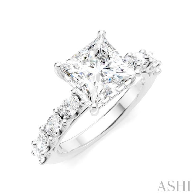 7/8 Ctw Princess Shape Oval and Round Cut Diamond Semi-Mount Engagement Ring in 14K White Gold 7/8 Ctw Princess Shape Oval and Round Cut Diamond Semi-Mount Engagement Ring in 14K White Gold