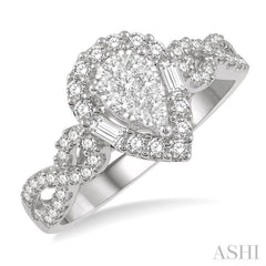 1/2 ctw Pear Shape Bow Shank Lovebright Round and Baguette Diamond Ring in 14K White gold 1/2 ctw Pear Shape Bow Shank Lovebright Round and Baguette Diamond Ring in 14K White gold