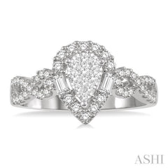 1/2 ctw Pear Shape Bow Shank Lovebright Round and Baguette Diamond Ring in 14K White gold 1/2 ctw Pear Shape Bow Shank Lovebright Round and Baguette Diamond Ring in 14K White gold