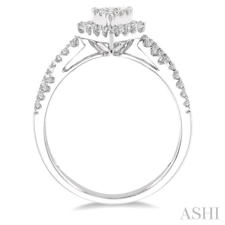 1/2 ctw Pear Shape Bow Shank Lovebright Round and Baguette Diamond Ring in 14K White gold 1/2 ctw Pear Shape Bow Shank Lovebright Round and Baguette Diamond Ring in 14K White gold