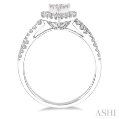 1/2 ctw Pear Shape Bow Shank Lovebright Round and Baguette Diamond Ring in 14K White gold 1/2 ctw Pear Shape Bow Shank Lovebright Round and Baguette Diamond Ring in 14K White gold