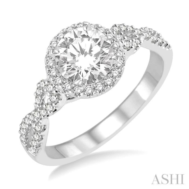 3/4 ctw Diamond Engagement Ring with 1/2 ct Round Cut Center Stone in 14K White Gold 3/4 ctw Diamond Engagement Ring with 1/2 ct Round Cut Center Stone in 14K White Gold
