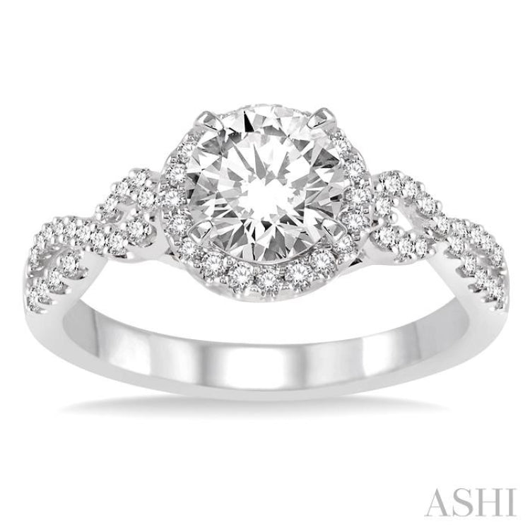 3/4 ctw Diamond Engagement Ring with 1/2 ct Round Cut Center Stone in 14K White Gold 3/4 ctw Diamond Engagement Ring with 1/2 ct Round Cut Center Stone in 14K White Gold