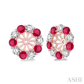 2.3 MM Round Cut Ruby and 1/2 Ctw Round Cut Diamond Precious Earrings Jacket in 14K Rose Gold