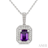 7X5 MM Octagon Shape Amethyst and 1/50 Ctw Single Cut Diamond Semi-precious Pendant With Chain in Sterling Silver