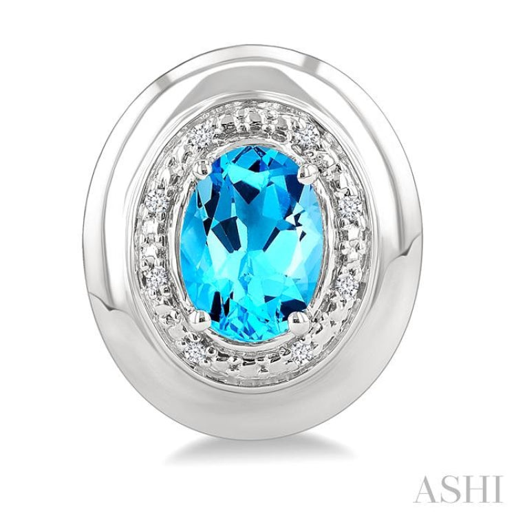 7X5 MM Oval Shape Blue Topaz and 1/20 Ctw Single Cut Diamond Semi-Precious Earrings in Sterling Silver 7X5 MM Oval Shape Blue Topaz and 1/20 Ctw Single Cut Diamond Semi-Precious Earrings in Sterling Silver
