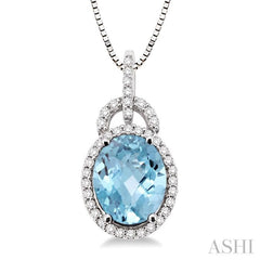 11x9 MM Oval Cut Aquamarine and 1/3 Ctw Round Cut Diamond Pendant in 14K White Gold with Chain 11x9 MM Oval Cut Aquamarine and 1/3 Ctw Round Cut Diamond Pendant in 14K White Gold with Chain