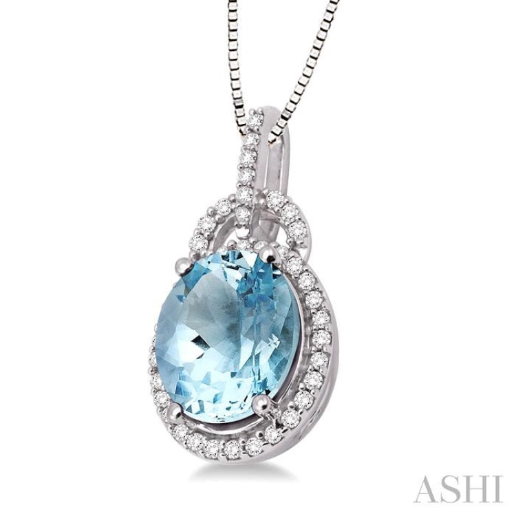 11x9 MM Oval Cut Aquamarine and 1/3 Ctw Round Cut Diamond Pendant in 14K White Gold with Chain 11x9 MM Oval Cut Aquamarine and 1/3 Ctw Round Cut Diamond Pendant in 14K White Gold with Chain