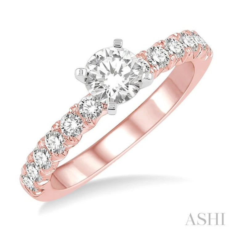1 ctw Diamond Ladies Engagement Ring with 1/2 Ct Round Cut Center Stone in 14K Rose And White Gold 1 ctw Diamond Ladies Engagement Ring with 1/2 Ct Round Cut Center Stone in 14K Rose And White Gold