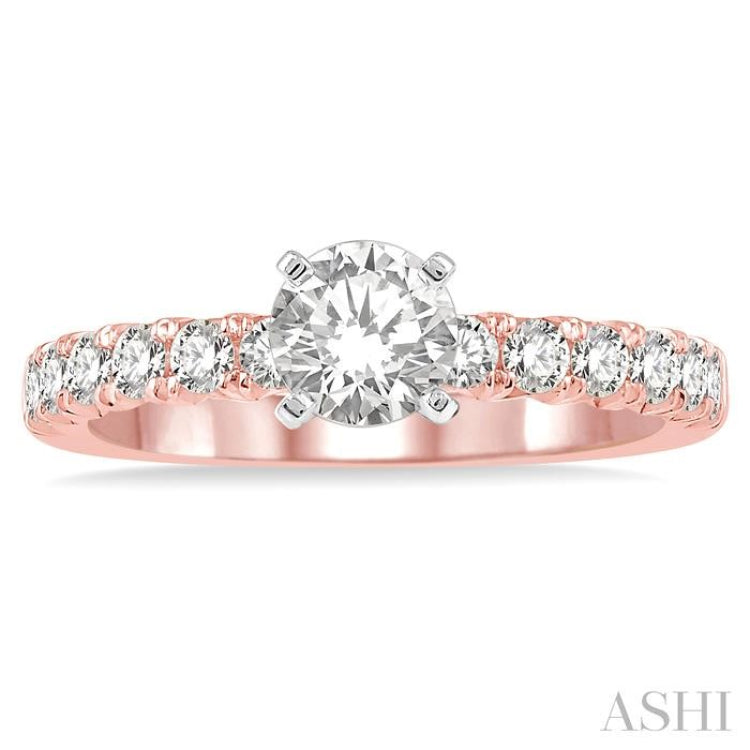1 ctw Diamond Ladies Engagement Ring with 1/2 Ct Round Cut Center Stone in 14K Rose And White Gold 1 ctw Diamond Ladies Engagement Ring with 1/2 Ct Round Cut Center Stone in 14K Rose And White Gold