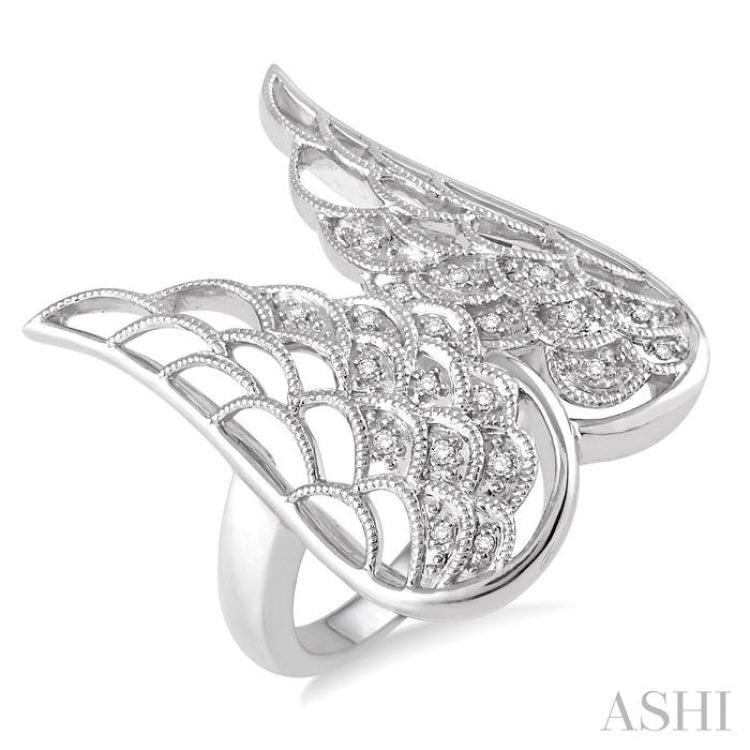 1/20 Ctw Round Cut Diamond Angel Wing Ring in Sterling Silver 1/20 Ctw Round Cut Diamond Angel Wing Ring in Sterling Silver