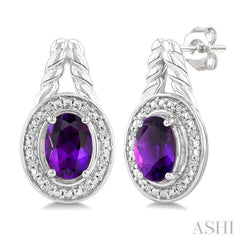 8X6 MM Cushion Shape Amethyst and 1/20 Ctw Single Cut Diamond Semi-Precious Earrings in Sterling Silver 8X6 MM Cushion Shape Amethyst and 1/20 Ctw Single Cut Diamond Semi-Precious Earrings in Sterling Silver
