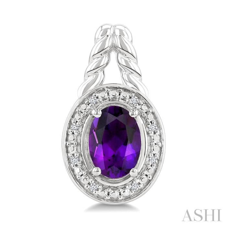 8X6 MM Cushion Shape Amethyst and 1/20 Ctw Single Cut Diamond Semi-Precious Earrings in Sterling Silver 8X6 MM Cushion Shape Amethyst and 1/20 Ctw Single Cut Diamond Semi-Precious Earrings in Sterling Silver