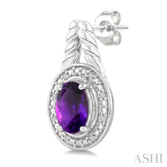 8X6 MM Cushion Shape Amethyst and 1/20 Ctw Single Cut Diamond Semi-Precious Earrings in Sterling Silver 8X6 MM Cushion Shape Amethyst and 1/20 Ctw Single Cut Diamond Semi-Precious Earrings in Sterling Silver