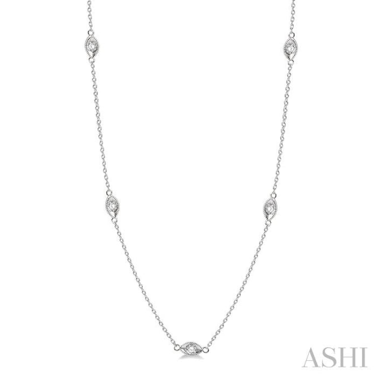 1/2 Ctw Marquise Motif Round Cut Diamond Station Necklace in 14K White Gold 1/2 Ctw Marquise Motif Round Cut Diamond Station Necklace in 14K White Gold