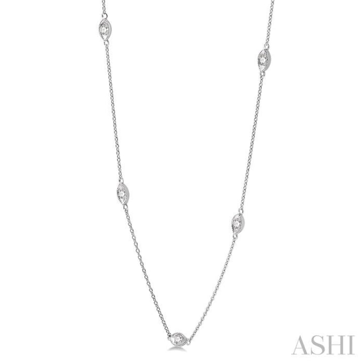 1/2 Ctw Marquise Motif Round Cut Diamond Station Necklace in 14K White Gold 1/2 Ctw Marquise Motif Round Cut Diamond Station Necklace in 14K White Gold