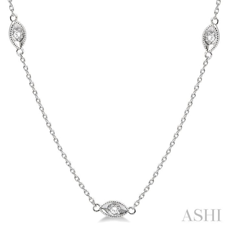 1/2 Ctw Marquise Motif Round Cut Diamond Station Necklace in 14K White Gold 1/2 Ctw Marquise Motif Round Cut Diamond Station Necklace in 14K White Gold