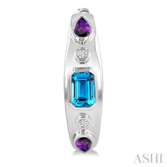 6X4 MM Octagon Shape Blue Topaz & 5X3 MM Pear Shape Amethyst and 1/10 Ctw Round Cut Diamond Semi-Precious Earrings in Sterling Silver 6X4 MM Octagon Shape Blue Topaz & 5X3 MM Pear Shape Amethyst and 1/10 Ctw Round Cut Diamond Semi-Precious Earrings in Sterling Silver