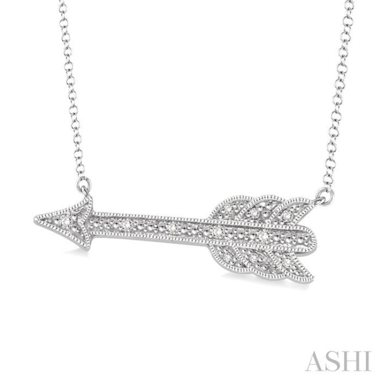 1/20 Ctw Round Cut Diamond Arrow Pendant in Sterling Silver with Chain 1/20 Ctw Round Cut Diamond Arrow Pendant in Sterling Silver with Chain