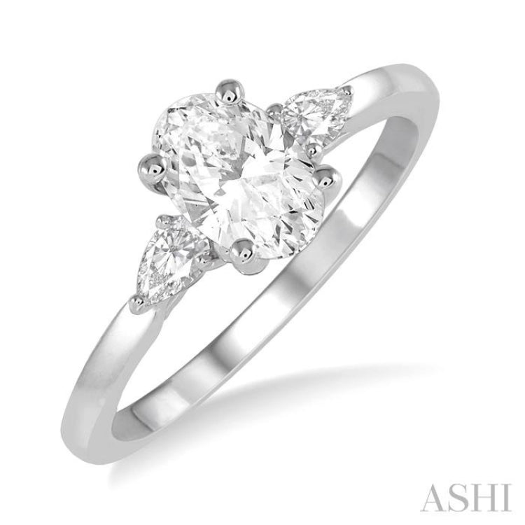 1/2 Ctw Oval and Pear Cut Diamond Ladies Engagement Ring with 1/3 Ct Oval Cut Center Stone in 14K White Gold 1/2 Ctw Oval and Pear Cut Diamond Ladies Engagement Ring with 1/3 Ct Oval Cut Center Stone in 14K White Gold