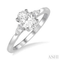 1/2 Ctw Oval and Pear Cut Diamond Ladies Engagement Ring with 1/3 Ct Oval Cut Center Stone in 14K White Gold 1/2 Ctw Oval and Pear Cut Diamond Ladies Engagement Ring with 1/3 Ct Oval Cut Center Stone in 14K White Gold