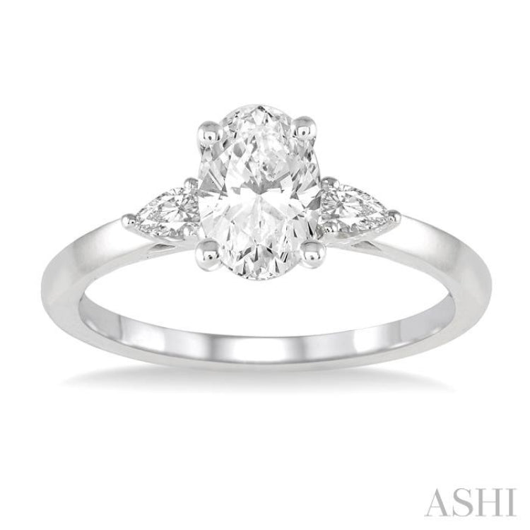 1/2 Ctw Oval and Pear Cut Diamond Ladies Engagement Ring with 1/3 Ct Oval Cut Center Stone in 14K White Gold 1/2 Ctw Oval and Pear Cut Diamond Ladies Engagement Ring with 1/3 Ct Oval Cut Center Stone in 14K White Gold