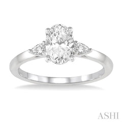 1/2 Ctw Oval and Pear Cut Diamond Ladies Engagement Ring with 1/3 Ct Oval Cut Center Stone in 14K White Gold 1/2 Ctw Oval and Pear Cut Diamond Ladies Engagement Ring with 1/3 Ct Oval Cut Center Stone in 14K White Gold
