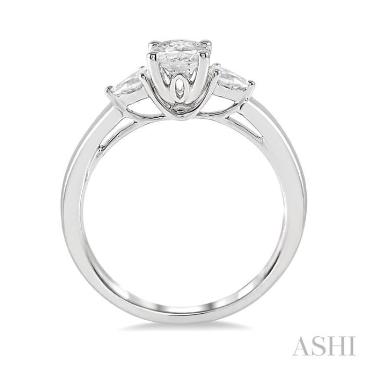 1/2 Ctw Oval and Pear Cut Diamond Ladies Engagement Ring with 1/3 Ct Oval Cut Center Stone in 14K White Gold 1/2 Ctw Oval and Pear Cut Diamond Ladies Engagement Ring with 1/3 Ct Oval Cut Center Stone in 14K White Gold