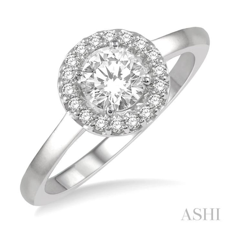 1/10 Ctw Round Cut Diamond Halo Semi-Mount Engagement Ring in 14K White Gold 1/10 Ctw Round Cut Diamond Halo Semi-Mount Engagement Ring in 14K White Gold