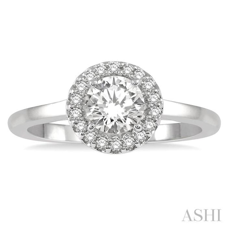 1/10 Ctw Round Cut Diamond Halo Semi-Mount Engagement Ring in 14K White Gold 1/10 Ctw Round Cut Diamond Halo Semi-Mount Engagement Ring in 14K White Gold