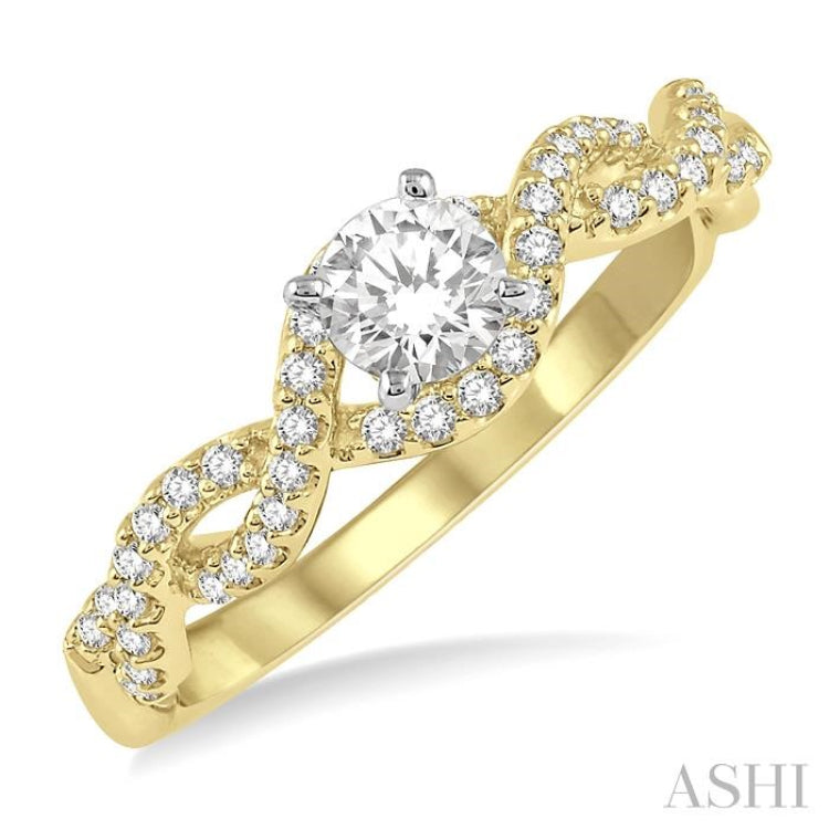 1/5 Ctw Entwined Semi-Mount Round Center Diamond Engagement Ring in 14K Yellow and White Gold 1/5 Ctw Entwined Semi-Mount Round Center Diamond Engagement Ring in 14K Yellow and White Gold