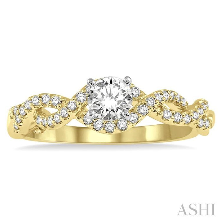 1/5 Ctw Entwined Semi-Mount Round Center Diamond Engagement Ring in 14K Yellow and White Gold 1/5 Ctw Entwined Semi-Mount Round Center Diamond Engagement Ring in 14K Yellow and White Gold