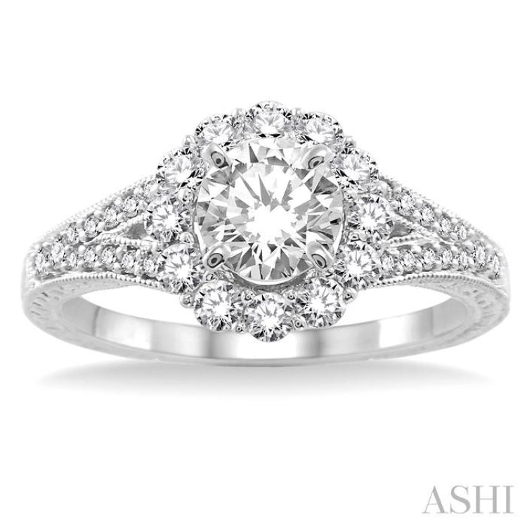 1/2 Ctw Round Cut Diamond Semi-Mount Engagement Ring 14K White Gold 1/2 Ctw Round Cut Diamond Semi-Mount Engagement Ring 14K White Gold