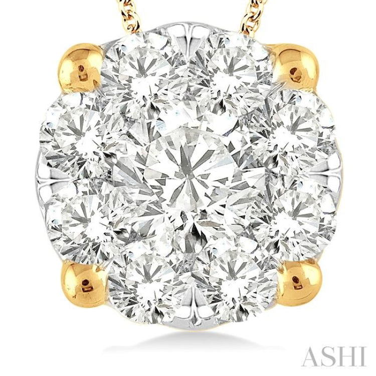 1 1/2 Ctw Lovebright Round Cut Diamond Pendant in 14K Yellow and White Gold with Chain 1 1/2 Ctw Lovebright Round Cut Diamond Pendant in 14K Yellow and White Gold with Chain