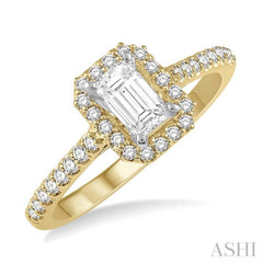 3/8 Ctw Emerald Shape Engagement Ring with 1/4 Ct Emerald Cut Center Stone in 14K Yellow and White Gold 3/8 Ctw Emerald Shape Engagement Ring with 1/4 Ct Emerald Cut Center Stone in 14K Yellow and White Gold