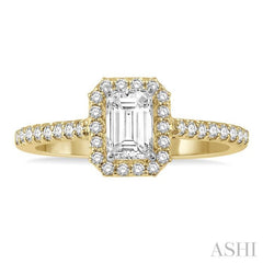 3/8 Ctw Emerald Shape Engagement Ring with 1/4 Ct Emerald Cut Center Stone in 14K Yellow and White Gold 3/8 Ctw Emerald Shape Engagement Ring with 1/4 Ct Emerald Cut Center Stone in 14K Yellow and White Gold