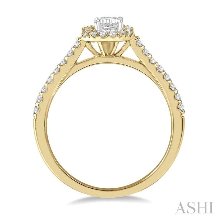 3/8 Ctw Emerald Shape Engagement Ring with 1/4 Ct Emerald Cut Center Stone in 14K Yellow and White Gold 3/8 Ctw Emerald Shape Engagement Ring with 1/4 Ct Emerald Cut Center Stone in 14K Yellow and White Gold