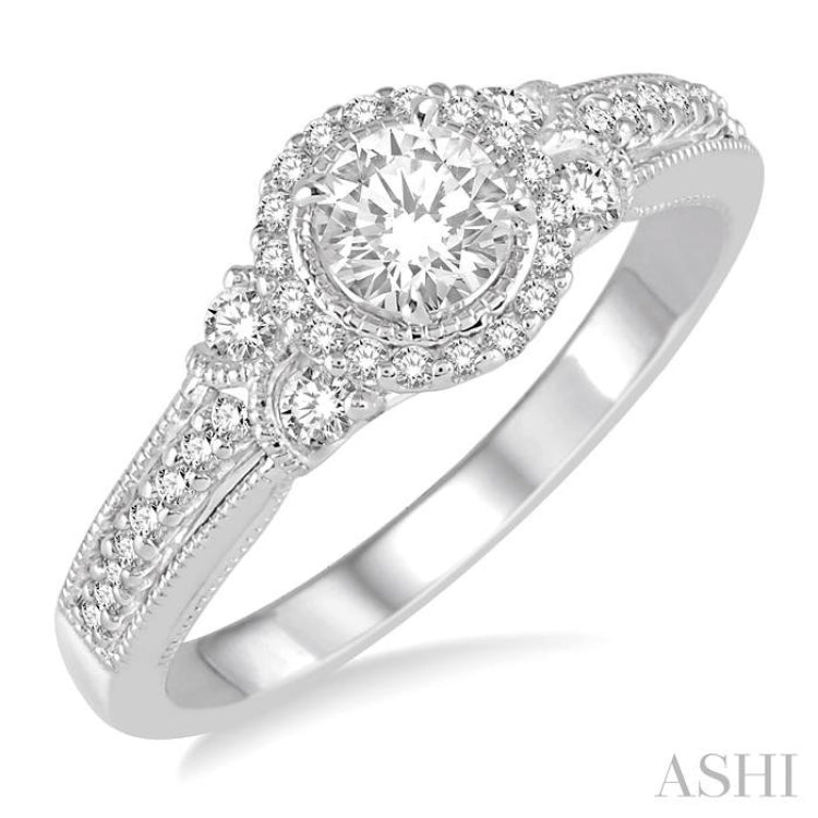 1/2 ctw Diamond Engagement Ring with 1/5 ct Round Cut Center Stone in 14K White Gold 1/2 ctw Diamond Engagement Ring with 1/5 ct Round Cut Center Stone in 14K White Gold