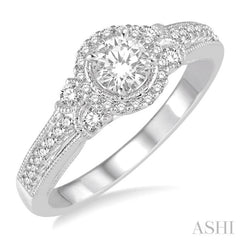 1/2 ctw Diamond Engagement Ring with 1/5 ct Round Cut Center Stone in 14K White Gold 1/2 ctw Diamond Engagement Ring with 1/5 ct Round Cut Center Stone in 14K White Gold