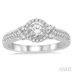 1/2 ctw Diamond Engagement Ring with 1/5 ct Round Cut Center Stone in 14K White Gold 1/2 ctw Diamond Engagement Ring with 1/5 ct Round Cut Center Stone in 14K White Gold
