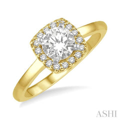 1/3 Ctw Cushion Shape Halo Diamond Engagement Ring With 1/4 Ct Round Cut Diamond Center Stone in 14K Yellow and White Gold 1/3 Ctw Cushion Shape Halo Diamond Engagement Ring With 1/4 Ct Round Cut Diamond Center Stone in 14K Yellow and White Gold