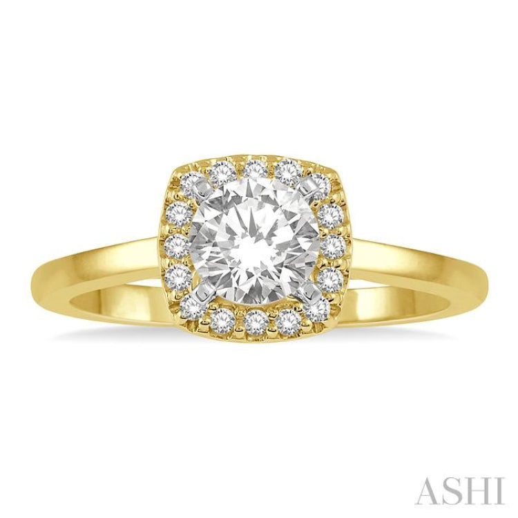 1/3 Ctw Cushion Shape Halo Diamond Engagement Ring With 1/4 Ct Round Cut Diamond Center Stone in 14K Yellow and White Gold 1/3 Ctw Cushion Shape Halo Diamond Engagement Ring With 1/4 Ct Round Cut Diamond Center Stone in 14K Yellow and White Gold