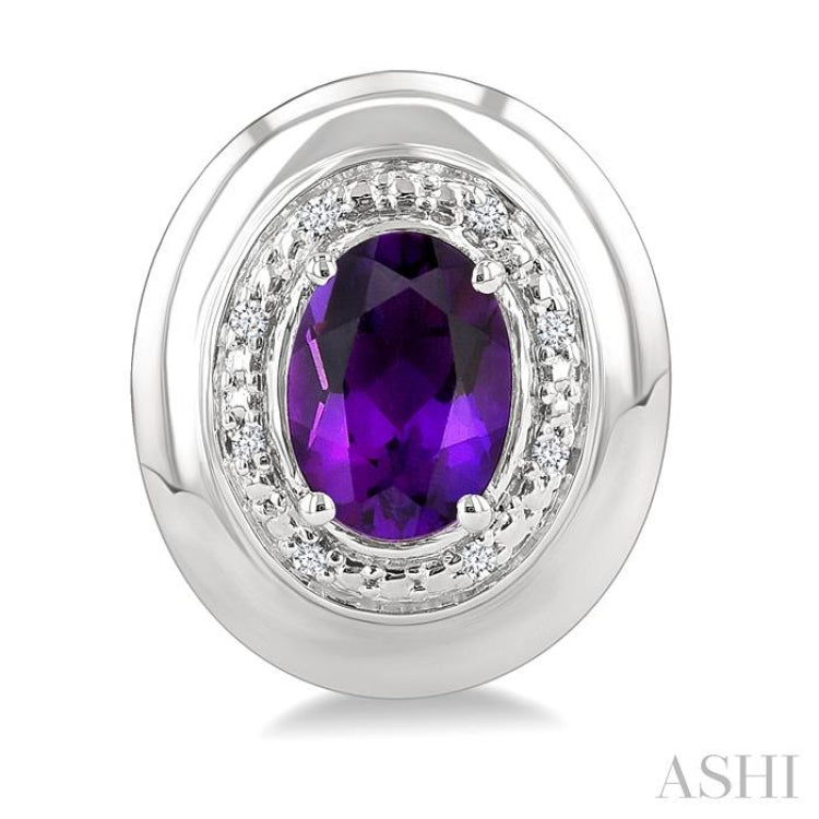 7X5 MM Oval Shape Amethyst and 1/20 Ctw Single Cut Diamond Semi-Precious Earrings in Sterling Silver 7X5 MM Oval Shape Amethyst and 1/20 Ctw Single Cut Diamond Semi-Precious Earrings in Sterling Silver