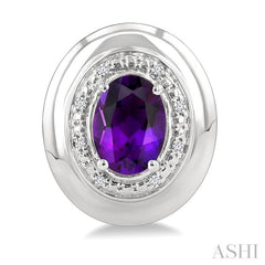 7X5 MM Oval Shape Amethyst and 1/20 Ctw Single Cut Diamond Semi-Precious Earrings in Sterling Silver 7X5 MM Oval Shape Amethyst and 1/20 Ctw Single Cut Diamond Semi-Precious Earrings in Sterling Silver