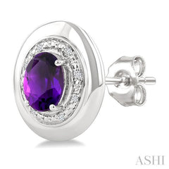 7X5 MM Oval Shape Amethyst and 1/20 Ctw Single Cut Diamond Semi-Precious Earrings in Sterling Silver 7X5 MM Oval Shape Amethyst and 1/20 Ctw Single Cut Diamond Semi-Precious Earrings in Sterling Silver