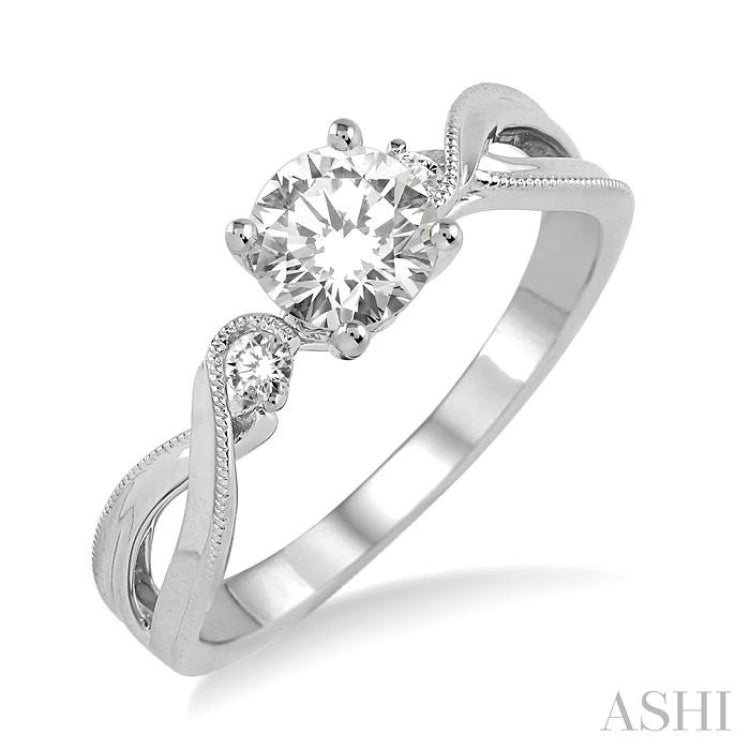 3/8 ctw Diamond Engagement Ring with 1/3 ct Round Cut Center Stone in 14K White Gold 3/8 ctw Diamond Engagement Ring with 1/3 ct Round Cut Center Stone in 14K White Gold